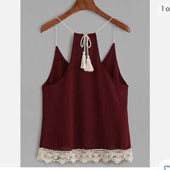 Lace Crochet Trim Tassel Tie Cami Top - Picture 3 of 4